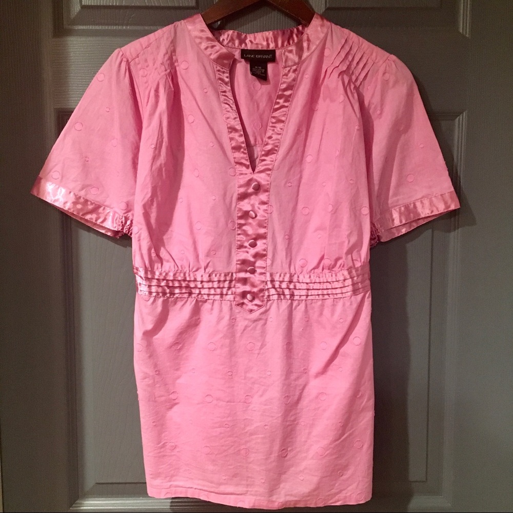 Lane Bryant Polka Dot V-Neck Short Sleeve Blouse Size 14/16